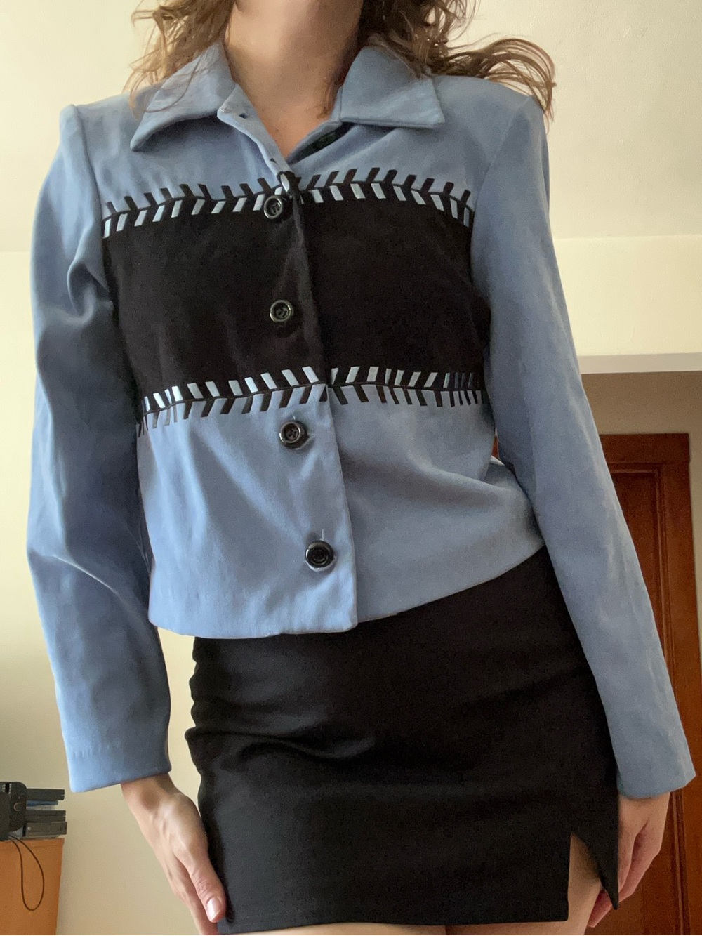 Positive Attitude Light Blue Button-Up Crop Jacket
